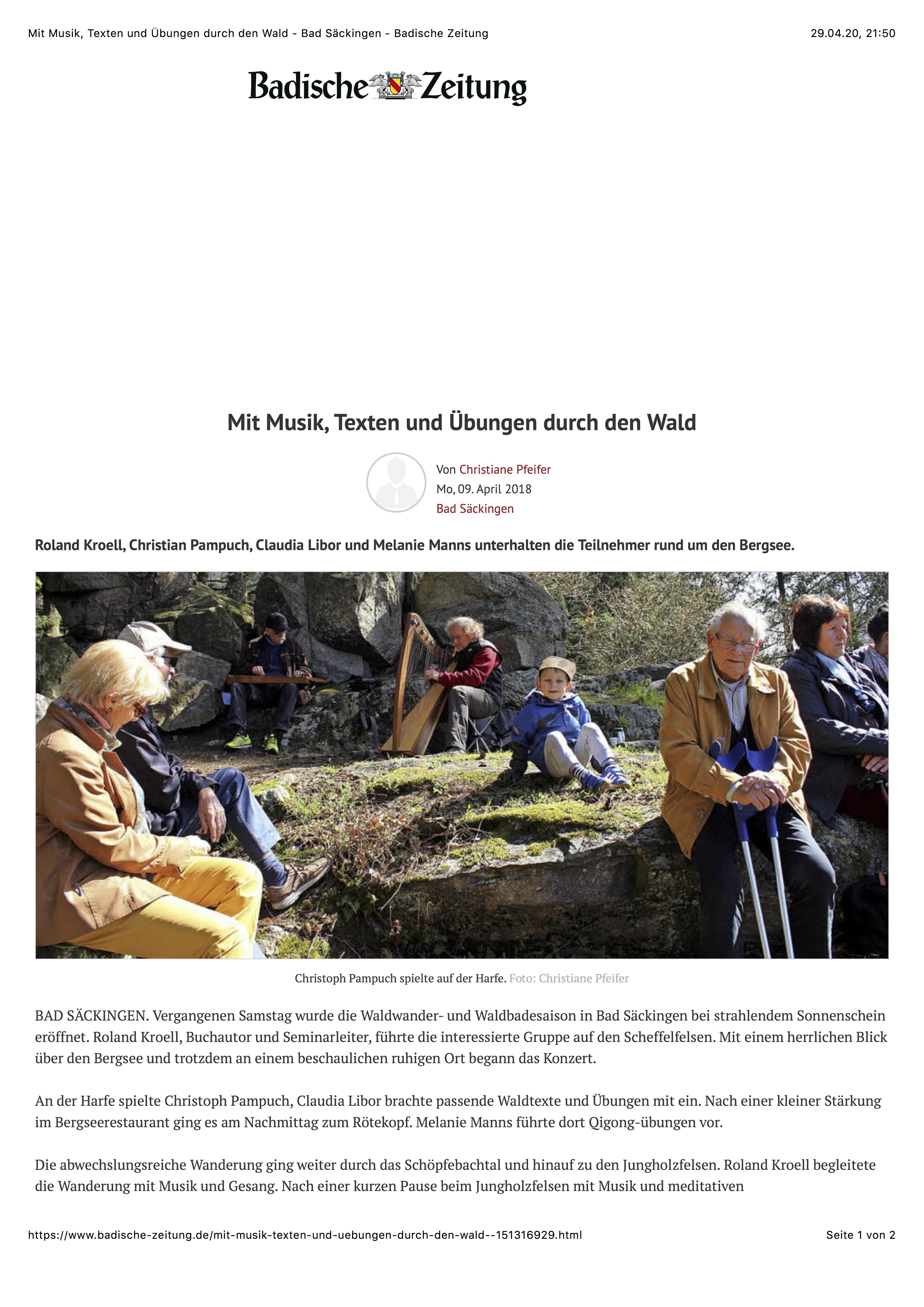 Mit Musik, Texten und Übungen durch den Wald - Bad Säckingen - Badische Zeitung